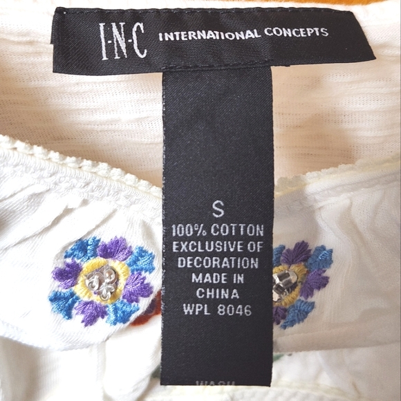 INC International Concepts Embroidered Spaghetti Strap White Boho Top S - Picture 5 of 5